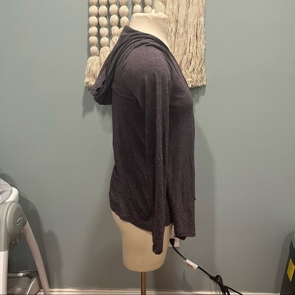 Gap Heathered Purple Hooded Draped Open Front Jersey Cardigan Small - Picture 4 of 6